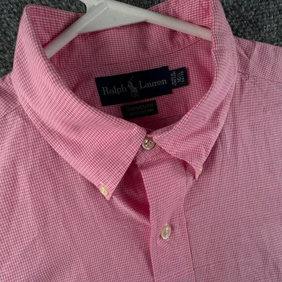 Ralph Lauren Long Sleeve Button Up Shirt Cotton Pink Check Yarmouth 16.5 34/35 - Picture 7 of 12
